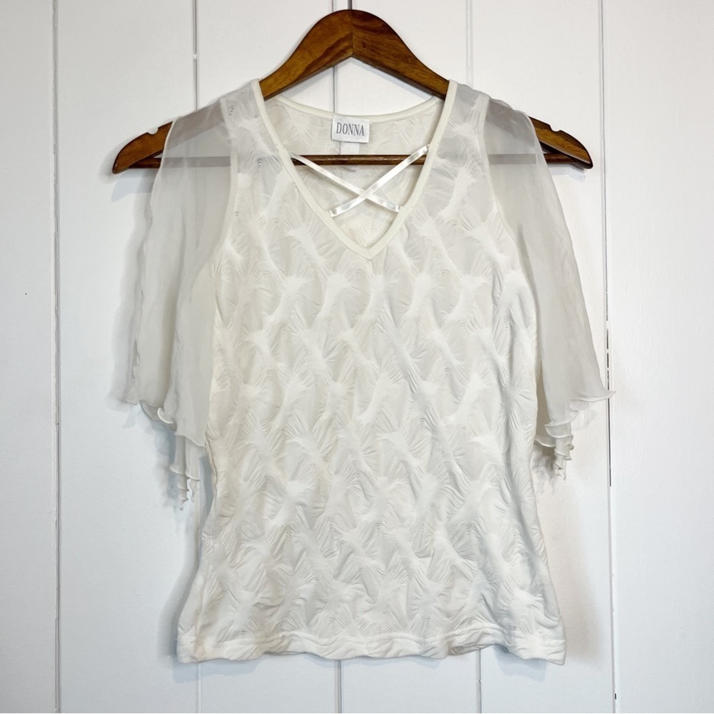 Vintage Donna White Sheer Open Sleeved Top.